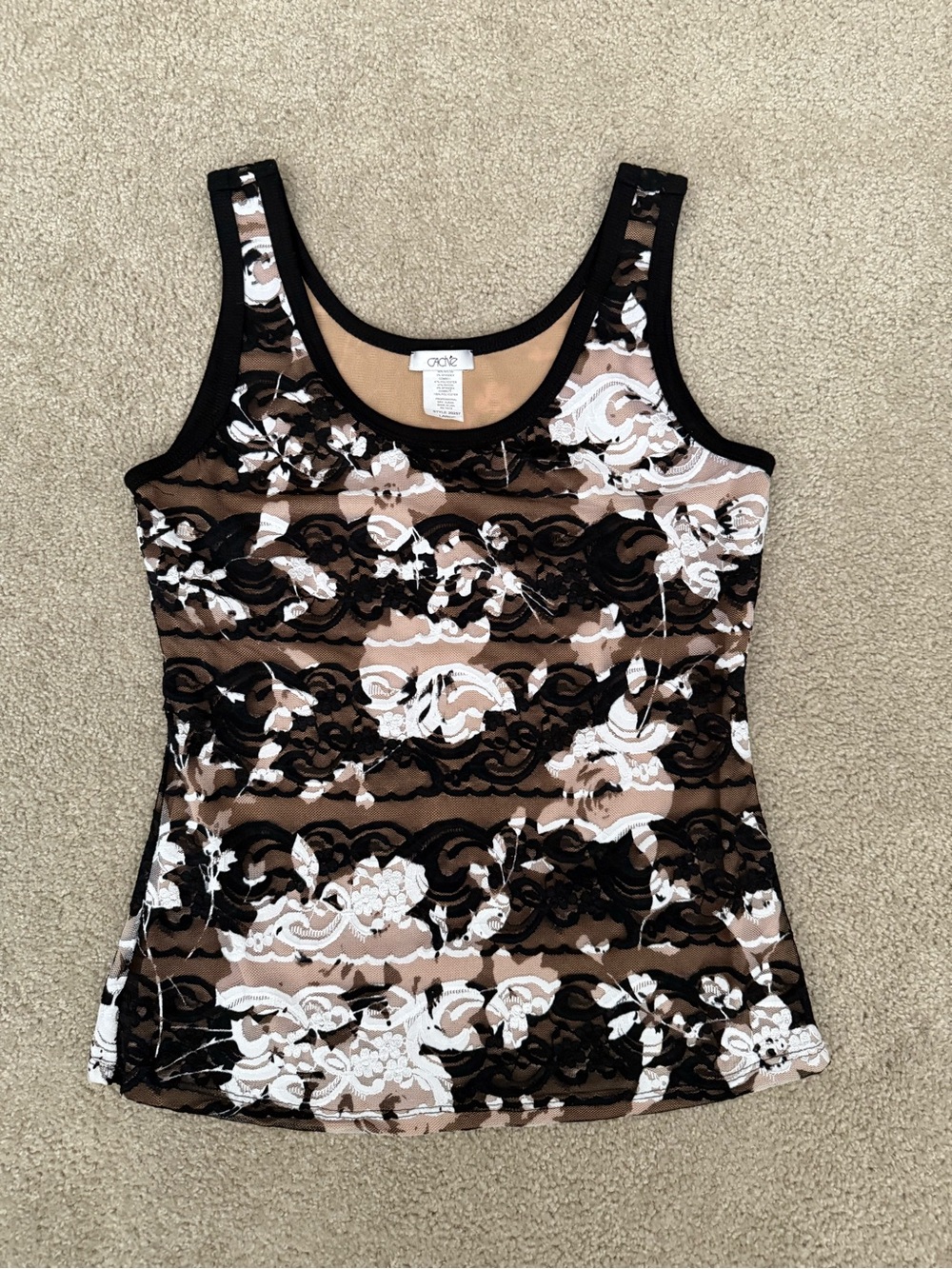 Caché Women’s L Stretch Tank Top Y2K Multicolored Floral Lace EUC Retro Boho
